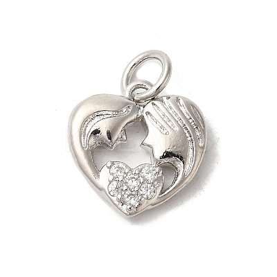 Valentine's Day Rack Plating Brass Clear Cubic Zirconia Pendants KK-Z056-12P-1