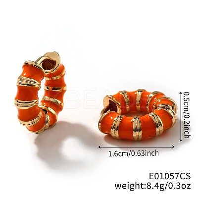 Brass Striped Enamel Bamboo Hoop Earrings YF1194-1-1