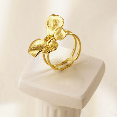 Elegant 304 Stainless Steel Bowknot Open Cuff Ring for Women's Daily Wear VT8889-1-1