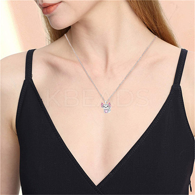 Alloy Pink Enamel Animal Axolotl Pendant Necklaces for Women FS-WGED7AD-02-1
