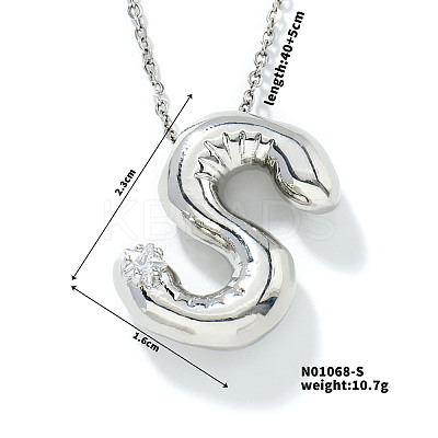 Brass Pave Clear Cubic Zirconia Shiny Balloon Letter Pendant Necklaces IT0451-13-1
