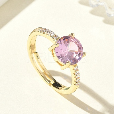 Brass & Round Cubic Zirconia Finger Rings CU-CBA7E55-19G-01-1
