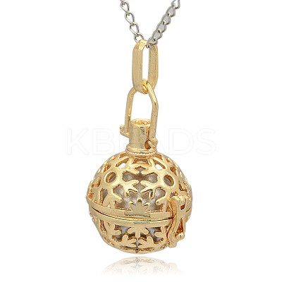 Golden Tone Brass Hollow Round Cage Pendants KK-J232-10G-1