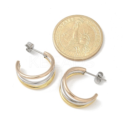 304 Stainless Steel Triple C-Shaped Stud Earrings for Women EJEW-C096-68M-02-1