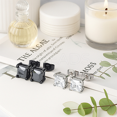 4 PC 2 Colors Stainless Steel Square Stud Earrings EJEW-GO0003-14-1