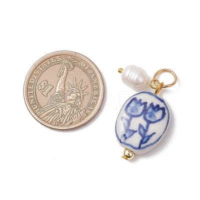 Handmade Porcelain with Natural Cultured Freshwater Pearl Pendants PALLOY-JF05047-1