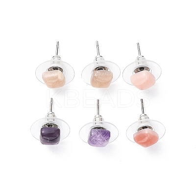Natural Gemstone Stud Earrings for Women EJEW-K091-01P-A-1