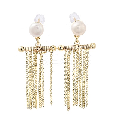 Natural Pearl Tassel Stud Earrings EJEW-P256-29G-1