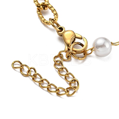 Ion Plating(IP) 304 Stainless Steel Paperclip & Plastic Pearl Beaded Chain Bracelet BJEW-E088-04G-1