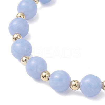 Natural Dyed Blue Lace Agate Beads & Brass Round Beads Stretch Bracelets for Women BJEW-JB12705-1