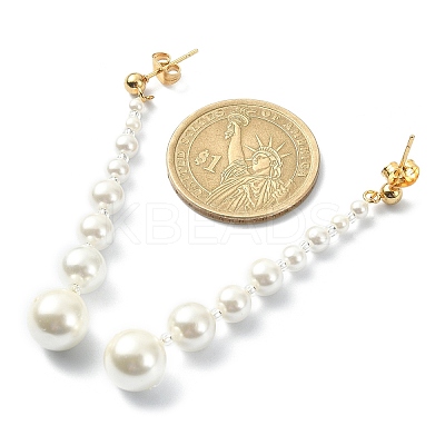 Shell Pearl Long Tassel Dangle Stud Earrings EJEW-TA00242-1