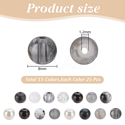 375Pcs 15 Styles DIY Jewerly Round Bead Kits DIY-AR0004-63-1