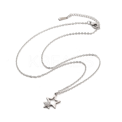 304 Stainless Steel Crystal Rhinestone Double Star Pendant Cable Chain Necklaces LS-NJEW-Z056-02A-P-1