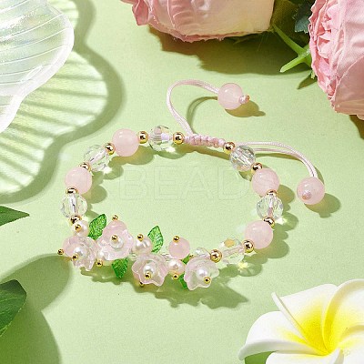 Flower Glass & Acrylic Braided Bead Adjustable Bracelets for Women BJEW-JB10446-05-1