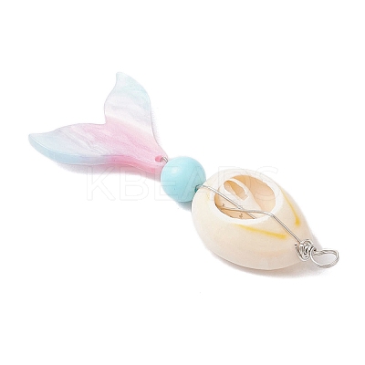 Dyed Natural Howlite Round & Natural Cowrie Shell & Cellulose Acetate(Resin) Mermaid Tail Big Pendants PALLOY-JF04122-1