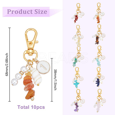 10Pcs 10 Styles Natural & Synthetic Gemstone Chip & Flat Round with Number 0~9 Alloy Enamel Pendant Decorations HJEW-GO00102-1