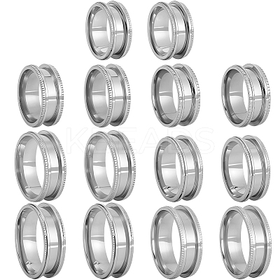 14Pcs 7 Styles 201 Stainless Steel Grooved Finger Ring Settings STAS-SC0010-66-1