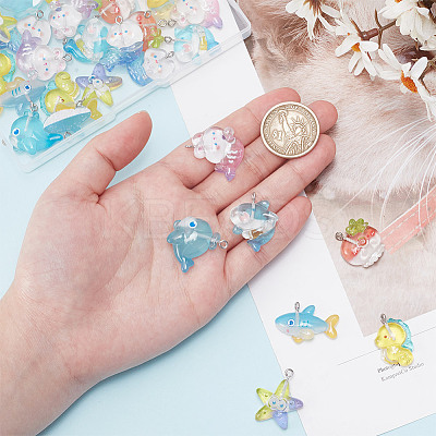 40Pcs 8 Styles Ocean Theme Transparent Resin Cartoon Pendants RESI-AR0001-44-1