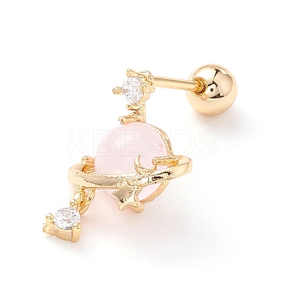 Planet with Star Cubic Zirconia Dangle Stud Earrings EJEW-A065-14G-1