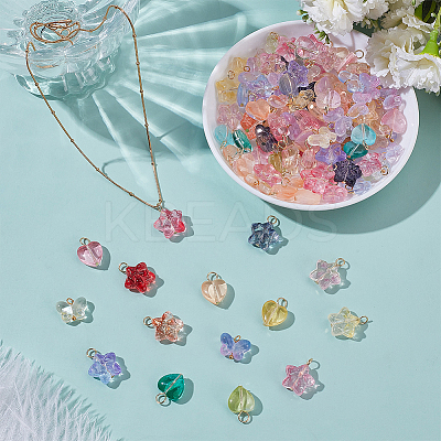 120Pcs 3 Styles Gradient Color Baking Paint Transparent Glass Pendants PALLOY-WR00008-1