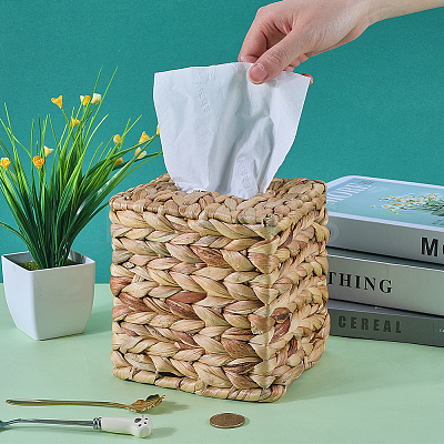 Raffia Woven Tissue Box AJEW-WH20011-02-1