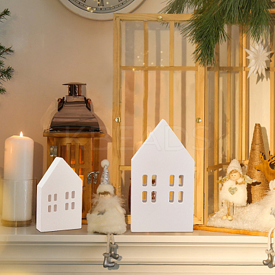 4Pcs 2 Styles Christmas Wood House Display Decorations DJEW-BC0001-28A-1
