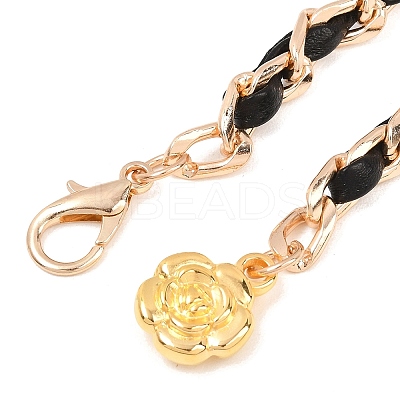 Alloy Flower Charm Braided PU Leather Chain Belts for Women AJEW-XCP0003-65-1