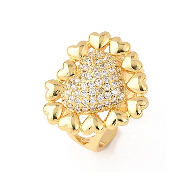 Adjustable Brass Micro Pave Cubic Zirconia Cuff Rings for Women RJEW-B139-08G-02-1