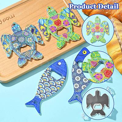 4Pcs 4 Styles Melamine Bottle Opener Fridge Magnet AJEW-CJ0001-54-1