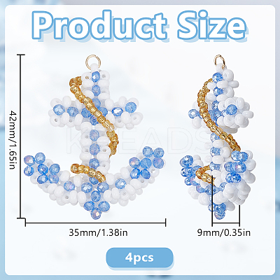 4Pcs Glass Seed Beaded Anchor Pendants PALLOY-GO00066-1