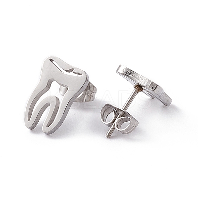 Non-Tarnish 304 Stainless Steel Tooth Shape Stud Earrings for Men Women LS-EJEW-C044-01P-1