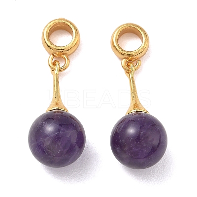 Natural Amethyst & Brass European Dangle Charms GG-D002-15G-01-1