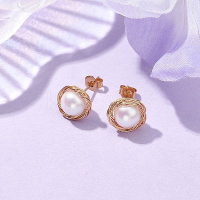 Brass Wired & Plastic Imitation Pearl Ear Studs EJEW-JE06123-1