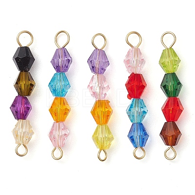Rainbow Color Transparent Acrylic Bicone Beaded Connectors Charms PALLOY-JF02968-1