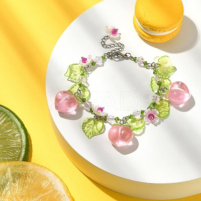 Glass & Resin & Acrylic Flower Charm Bracelet BJEW-JB09435-01-1