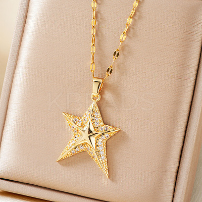 Elegant Brass Micro Pave Clear Cubic Zirconia Star Pendant Necklaces EY0411-1-1
