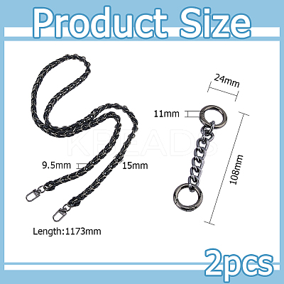 1Pc Black PU Leather Alloy Purse Chains FIND-HS0001-91B-1