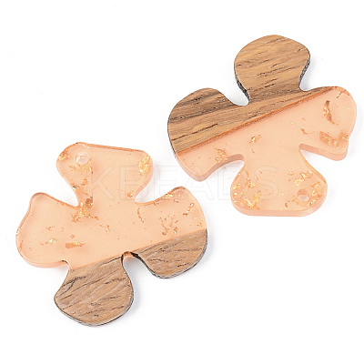 Transparent Resin & Walnut Wood Pendants RESI-S389-052B-B04-1