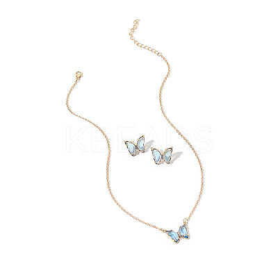 Butterfly Acrylic Rhinestone with Iron Pendant Necklaces & Stud Earrings Sets for Women WGFFCAF-08-1