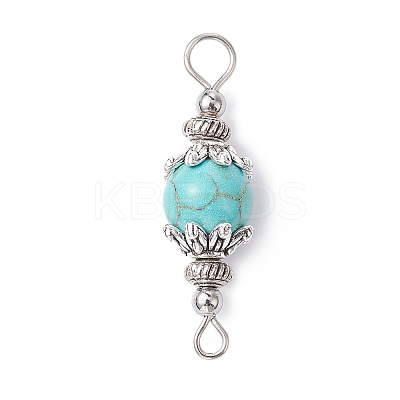 7Pcs 7 Styles Mixed Gemstone Round Connector Charms PALLOY-JF02268-02-1