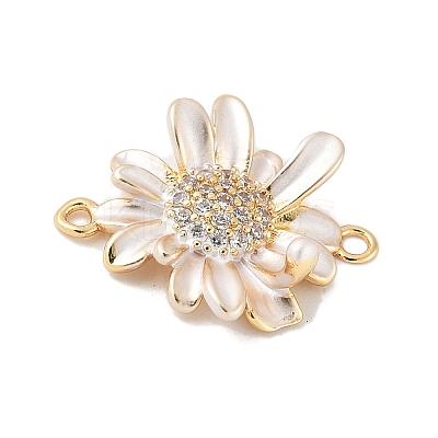 Flower Brass Micro Pave Clear Cubic Zirconia Connector Charms X-KK-M326-06-G02-1