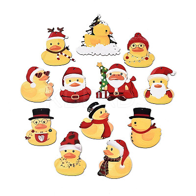 12Pcs Christmas UV Single Face Printed Wood Duck Pendant Decorations WOOD-N020-14-1