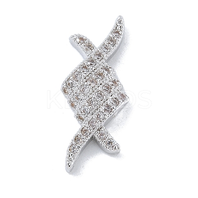 Rack Plating Brass Clear Cubic Zirconia Rhombus Connector Charms KK-A234-069P-1