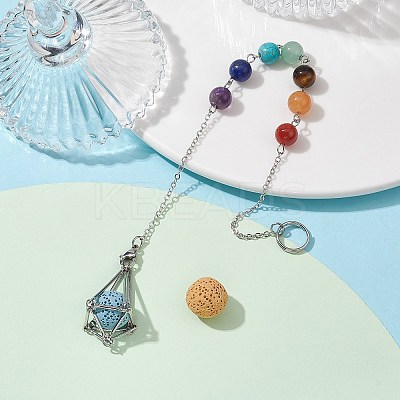 Chakra Mixed Synthetic & Natural Round Gemstone Pointed Dowsing Pendulums PALLOY-JF02520-01-1
