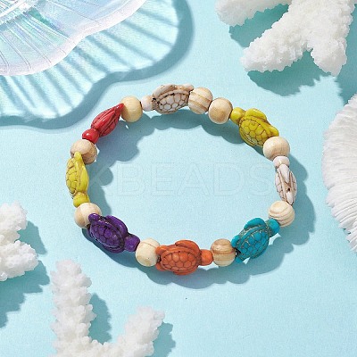 Beach Turtle Dye Synthetic Turquoise Beaded Stretch Barcelets BJEW-JB10296-01-1