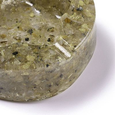 Resin with Natural Rutilated Quartz Chip Stones Ashtray DJEW-F015-05G-1