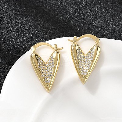Brass Micro Pave Clear Cubic Zirconia Heart Hoop Earrings EJEW-K318-03G-1