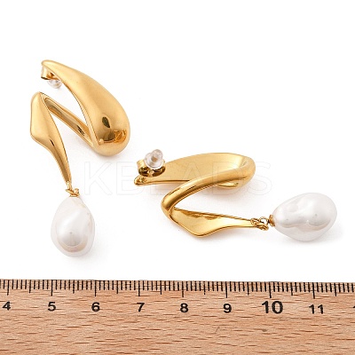304 Stainless Steel Shell Pearl Stud Earrings for Women EJEW-U051-07G-1