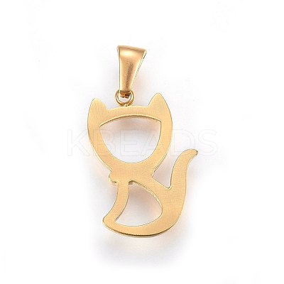 304 Stainless Steel Hollow Kitten Pendants STAS-P209-28-1