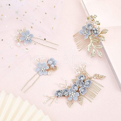 Bridal Alloy Rhinestone Hair Combs & Hair Forks Set PHAR-WH0015-06G-1